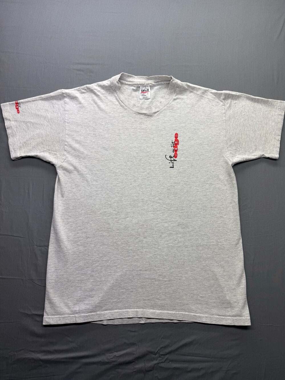 Vintage Life On The Edge Grey T-Shirt Size Large Anvil